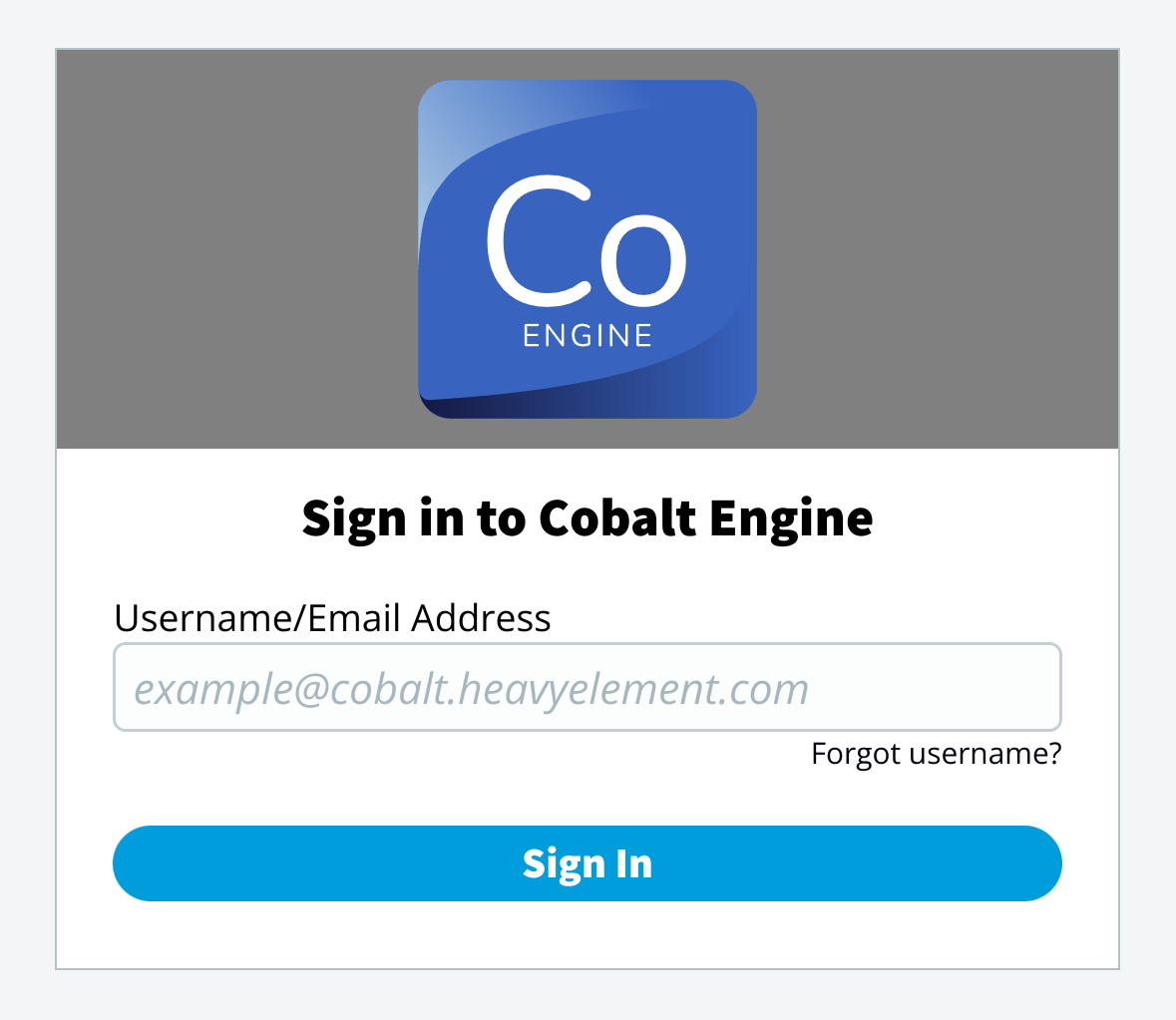 Sign in to Cobalt Engine with your username or email address.